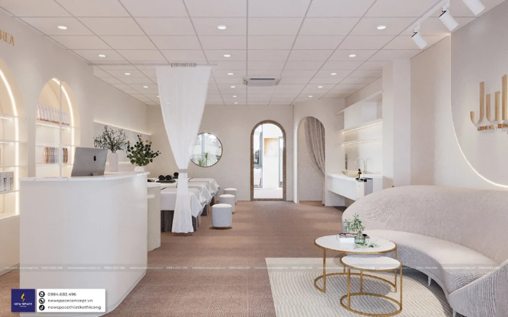 Spa July Bi được New Space Concept lựa chọn phong cách thiết kế tối giản để tập trung vào trải nghiệm khách hàng và tạo không gian thoải mái và thư giãn.