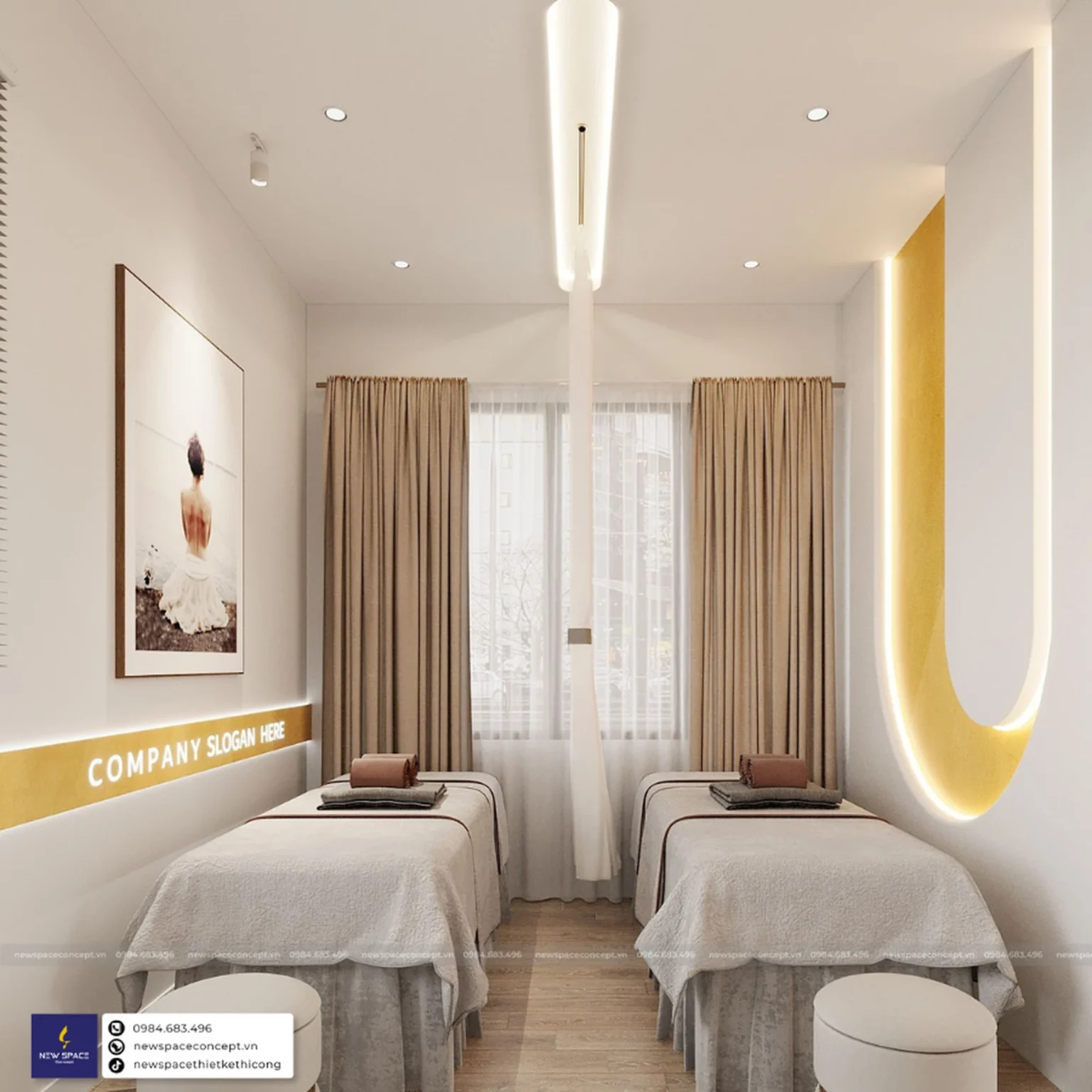Thiết kế nội thất Spa Ngọc Hân - Tone trắng và vàng cam