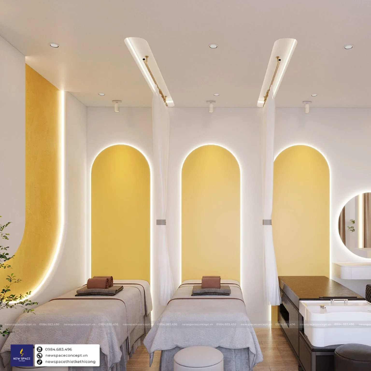 Thiết kế nội thất Spa Ngọc Hân - Tone trắng và vàng cam