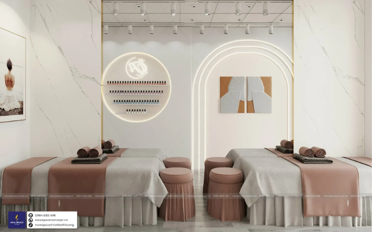 Thiết Kế Nội Thất Tiệm Nails Alya Beauty - Hồng Phấn Tinh Xảo