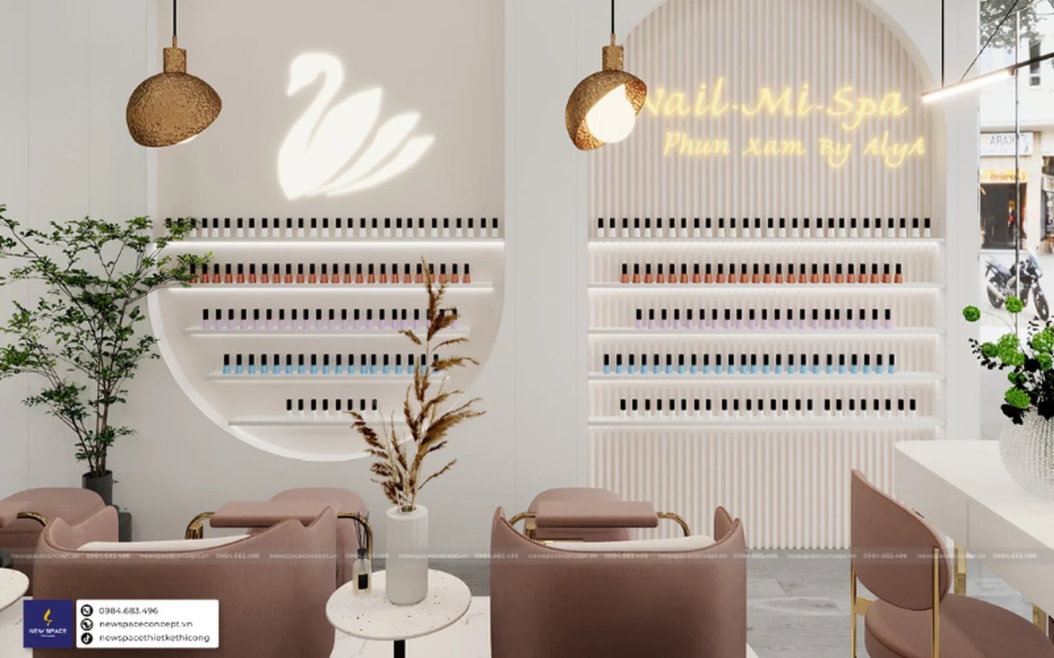 Thiết Kế Nội Thất Tiệm Nails Alya Beauty - Hồng Phấn Tinh Xảo