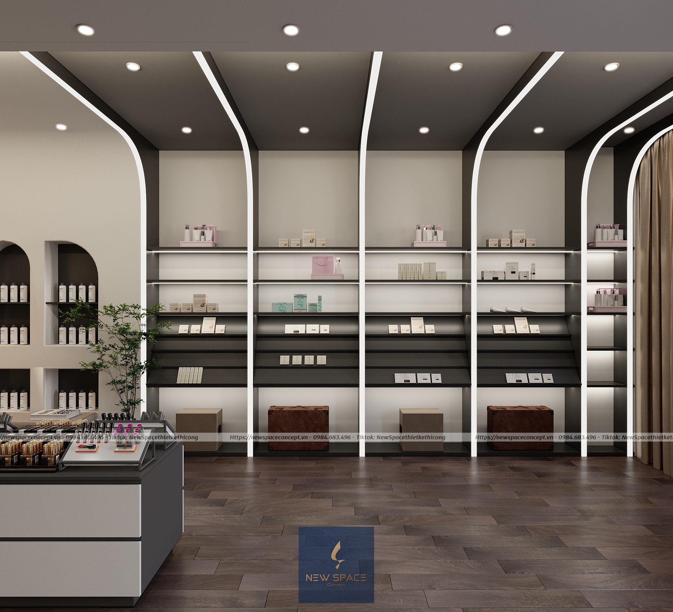 Thiết kế shop mỹ phẩm đẹp tại Hà Nội không gian sang trọng và ấn tượng 5 Phân bổ ánh sáng hợp lý