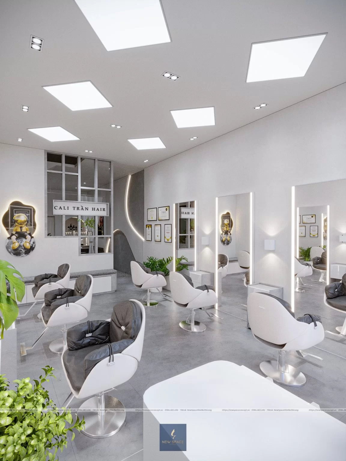 Những lưu ý quan trọng trong thiết kế thi công salon tóc Hà Nội 4 Thiết kế ánh sáng và cường độ phù hợp